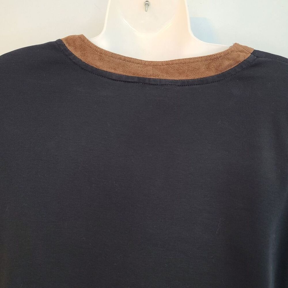 Lauren Ralph Lauren Womens L Tunic V-Neck Black Faux Suede Brown Trim Academia - Picture 7 of 13